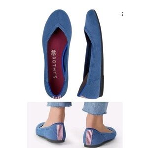Rothy’s The Flat in Indigo Mini Stripe, Size 8